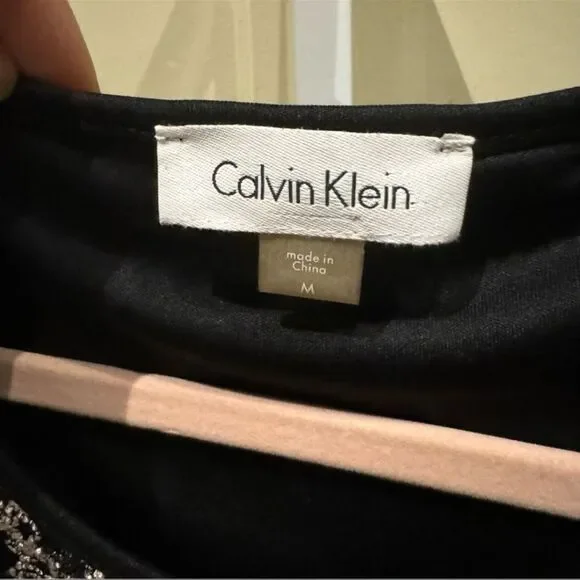 Calvin Klein Black Top with White Floral Embroidery - Size Medium - Picture 3 of 4